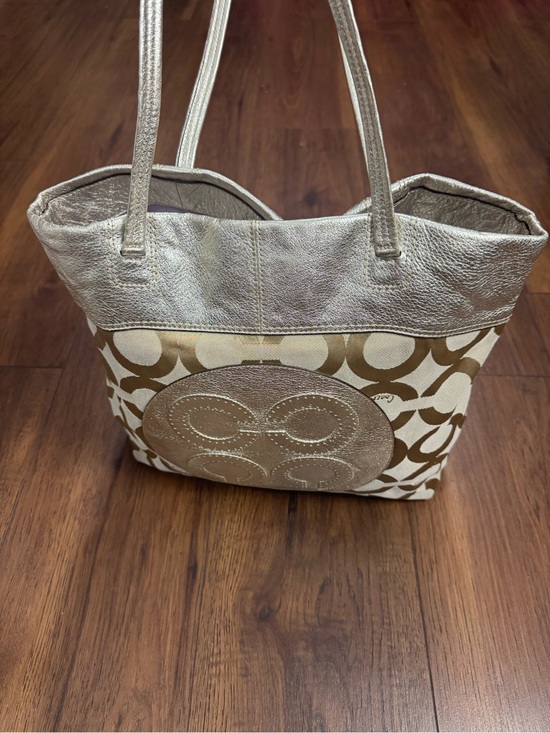 Coach Handbags - Coach Julia Op Art Tote 15013 Metallic Gold Khaki Large Y2K Bag